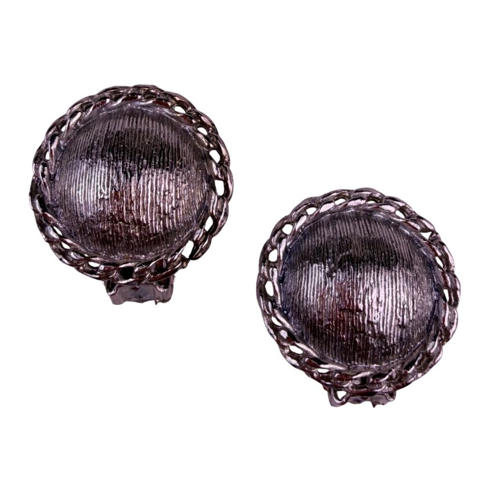 Vintage Womens Silver Tone Clip-On Earrings Round Brushed Metal Design